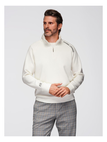 Ombre Men's sweatshirt with unbuttoned high collar and contrasting print - ecru