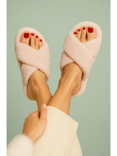 44299 Dewberry Women Furry Fluffy Home Slippers-DRIED ROSE