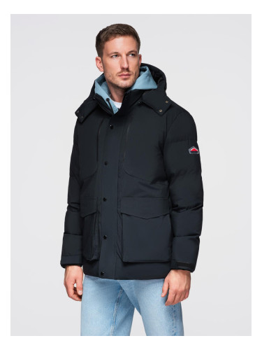 Ombre Men's winter jacket with detachable hood in waterproof material - black