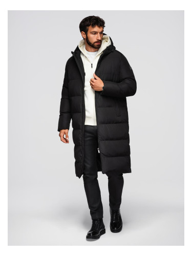 Ombre Men's classic long hooded jacket - black