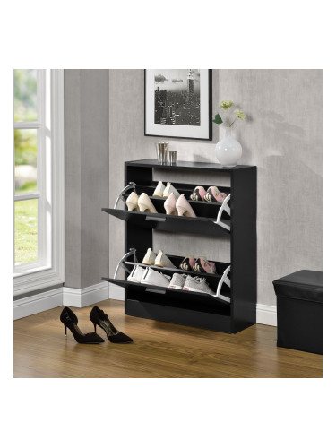 Шкаф за обувки Sykkylven 81x63x24 см с 2 врати черен