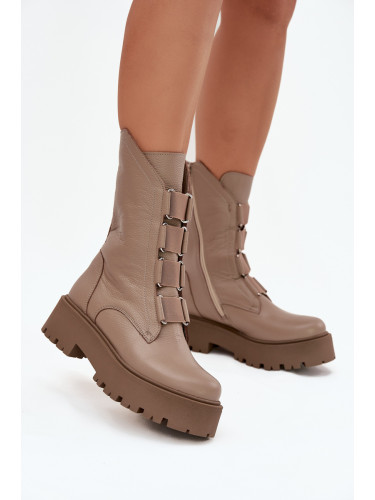 Zazoo Дамски боти от естествена кожа на платформа Зазу 3795 бежови