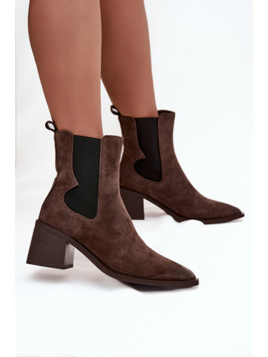 Кожени велурени дамски боти на висок ток с подплата Artiker