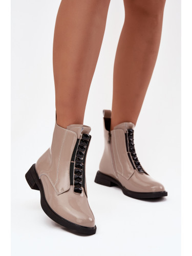 D&A Лакирани дамски боти от естествена кожа D A MR52 108 бежови