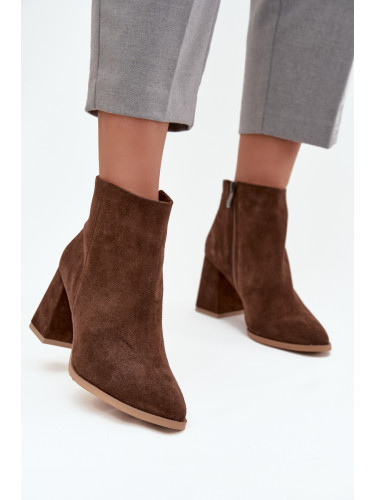 Боти от естествен велур висока платформа топли кафяви Zazoo 3128