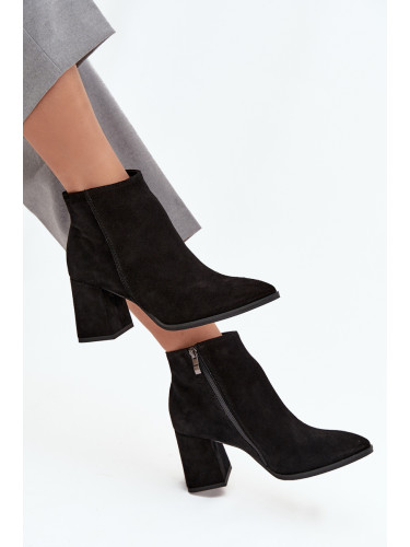 Ботуши от естествен велур ток платформа подплатени черни Zazoo 3128