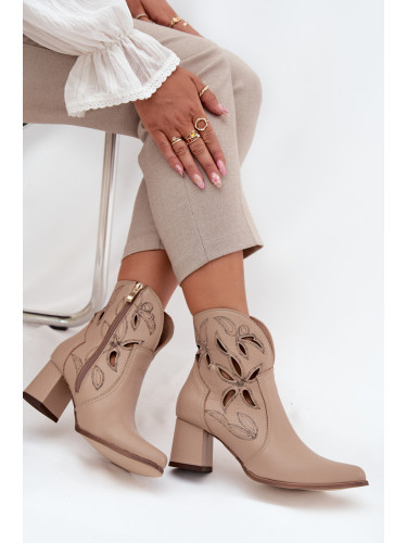 Кожени дамски боти с отвори на ток Zazoo 3647 светлокафяви