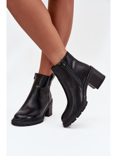 Boto Топли дамски боти от еко кожа на ток черни Alvena