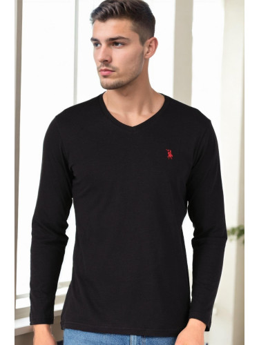 T9587 DEWBERRY V-NECK MEN'S LONG SLEEVE T-SHIRT-BLACK