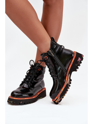 Дамски ботуши от лачена естествена кожа с изолация Artiker