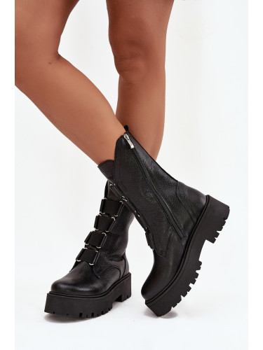 Женски боти от естествена кожа на платформа Zazoo 3795 Черни