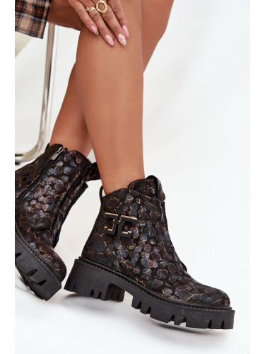 Кожени дамски боти с украса подплатени Artiker