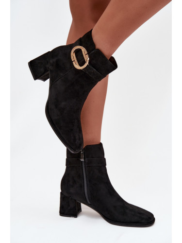Boto Дамски боти на ток с златен клипс черни Calissa
