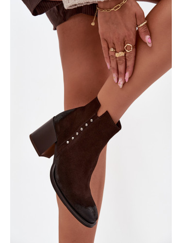 Дамски боти от естествен набук на ток Zazoo 1136 шоколадови