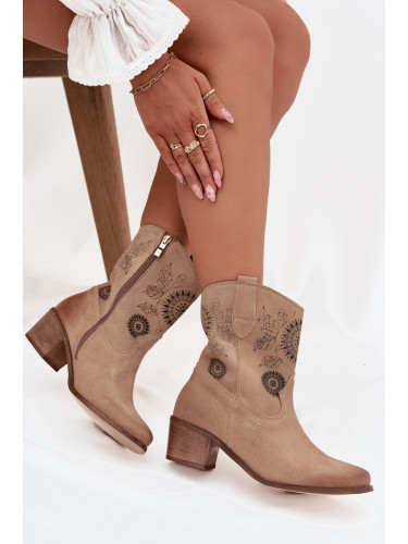 Кожени дамски боти от велур с отвори на ток Zazoo 3844 Бежови