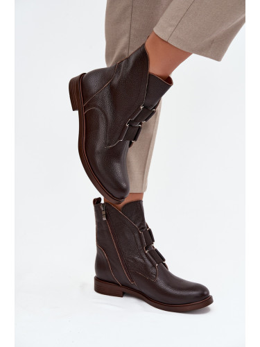 Дамски боти от естествена кожа с нисък ток Zazoo 3842 шоколадови