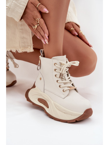 Кожени подплатени дамски боти на платформа GOE