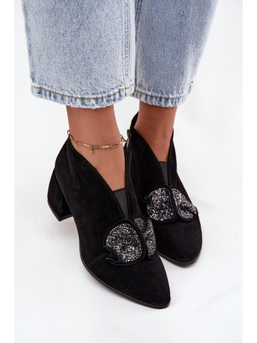 Кожени велурени дамски боти на ток с декорация D&A