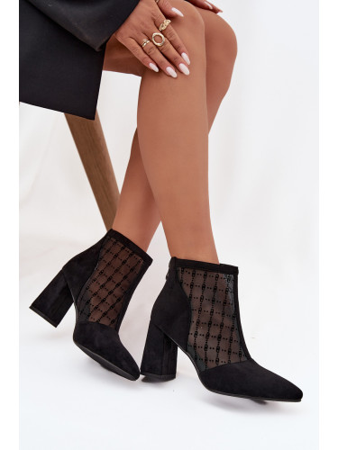 D&A Дамски боти на ток с мрежа D A LZ52 944 черни