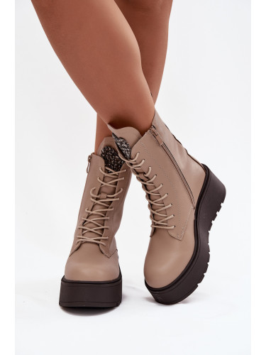 Boto Кожени дамски боти с декорация топли бежови Ulrika