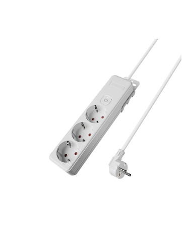 Разклонител 3 гнезда, с ключ, кабел 3м, бял, Braytron, BY72-00233