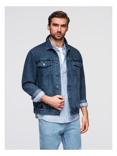 Ombre Men's denim katana jacket with washem - blue