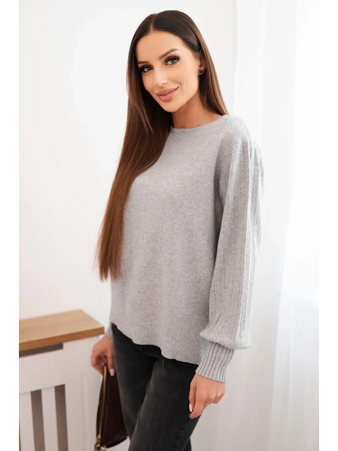 Kesi Włoski Women's viscose sweater with long sleeves and side slits gray