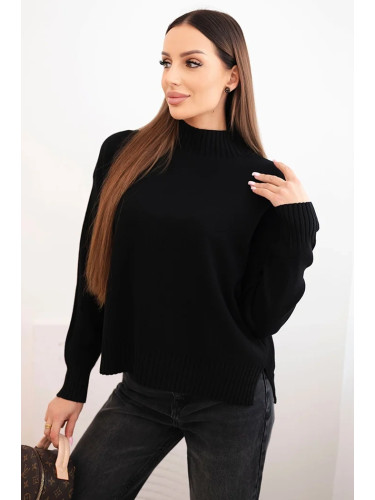 Kesi Włoski Women's loose-fitting viscose sweater with a mock turtleneck black