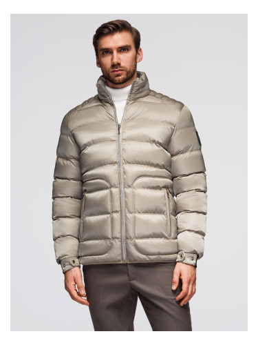Ombre Men's quilted jacket with gloss and stand-up collar - light grey