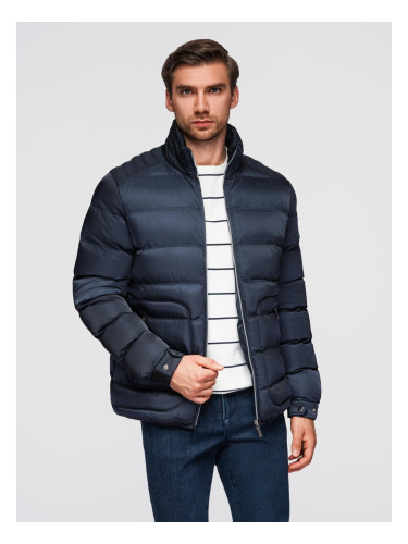 Ombre Men's quilted jacket with sheen and stand-up collar - dark blue