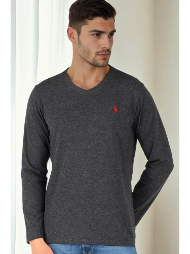 T9587 DEWBERRY V-NECK MEN'S LONG SLEEVE T-SHIRT-ANTHRACITE