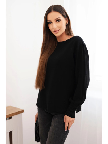 Kesi Włoski Women's viscose sweater with long sleeves and side slits black