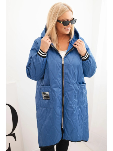 Kesi Włoski Women's Plus Size quilted jacket with a hood and sporty cuffs light denim