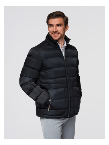 Ombre Men's quilted jacket with gloss and stand-up collar - black