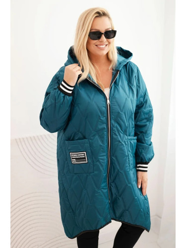 Kesi Włoski Women's Plus Size quilted jacket with a hood and sporty cuffs teal