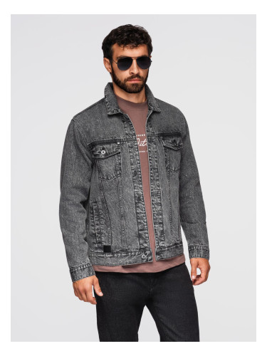 Ombre Men's denim katana jacket with washem - graphite