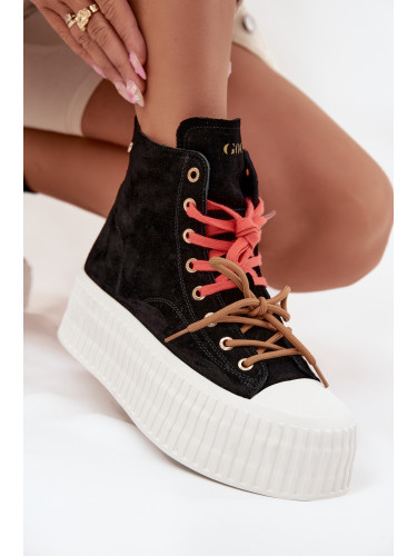 Кожени дамски топли кецове на дебела платформа GOE