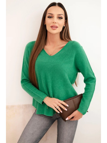 Kesi Włoski Women's sweater with viscose and V-neck green