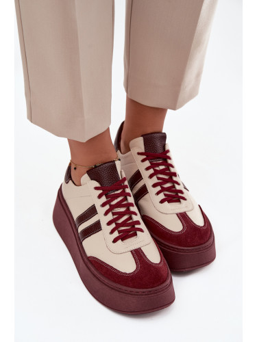 Кожени дамски маратонки на платформа Zazoo 3775 бежово-бордо