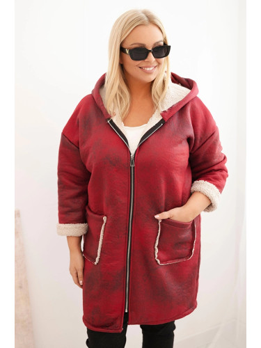 Kesi Włoski Women's Plus Size jacket with a hood and pockets insulated with fleece burgundy