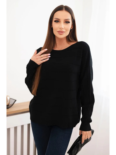 Kesi Włoski Women's viscose sweater with lace pattern and long sleeves black