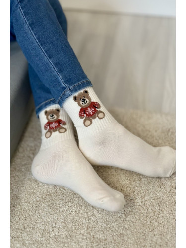 Milena Детски Младежки чорапи Мече в пуловер Екрю