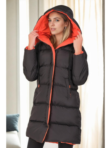 Z8687 DEWBERRY WOMEN'S COAT-BLACK-ORANGE
