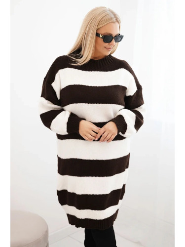 Kesi Włoski Plus Size striped women's sweater dress brown