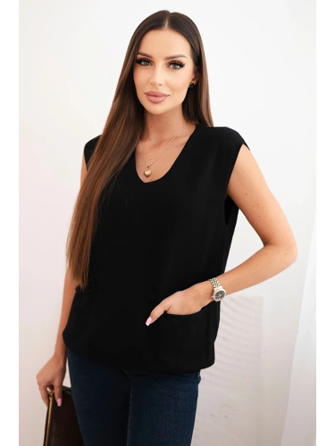Kesi Włoski Women's sleeveless viscose sweater with pockets and V-neck black