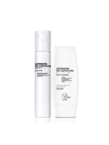 Депигментираща грижа обновяване и защита SPF50 GERMAINE de CAPUCCINI Expert Lab Hydro-Retexturing Booster & Daily Hi-Defense Set