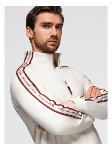 Ombre Men's unbuttoned sweatshirt with piping and high collar - cream