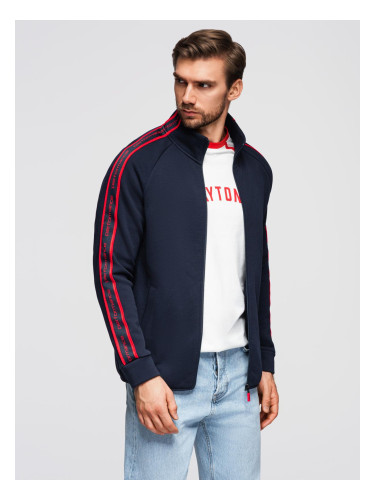 Ombre Men's unbuttoned sweatshirt with piping and high collar - navy blue