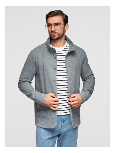 Ombre Men's button-down sweatshirt with stand-up collar - grey melange