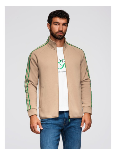 Ombre Men's unbuttoned sweatshirt with piping and high collar - brown